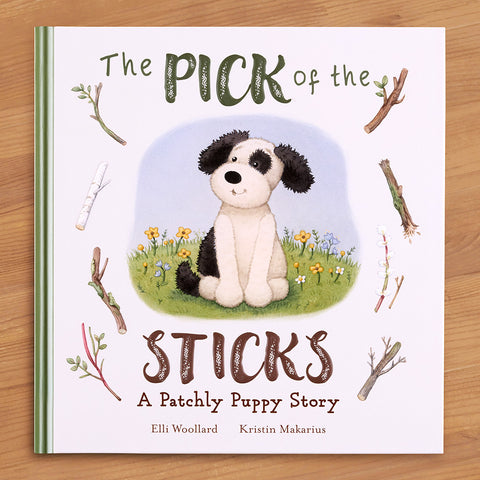 Jellycat "The Pick of the Sticks: A Patchly Puppy Story" Board Book by Elli Woollard