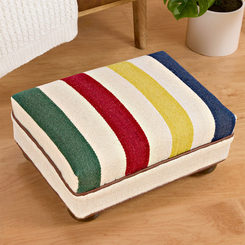 Chandler 4 Corners 14" x 18" Hooked Top Footstool, Hudson Bay Stripe