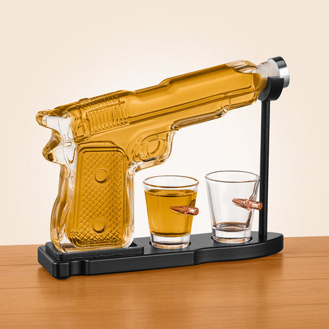 Decanter and Shot Glasses Set, Pistol Gun