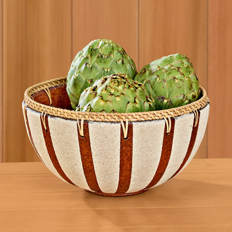 Terracotta and Rattan Decorative Bowl