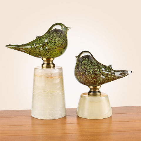 Glass Bird Figurine on Marble Pedestal