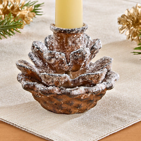 Campfire Holiday Frosty Pinecone Taper Candleholder