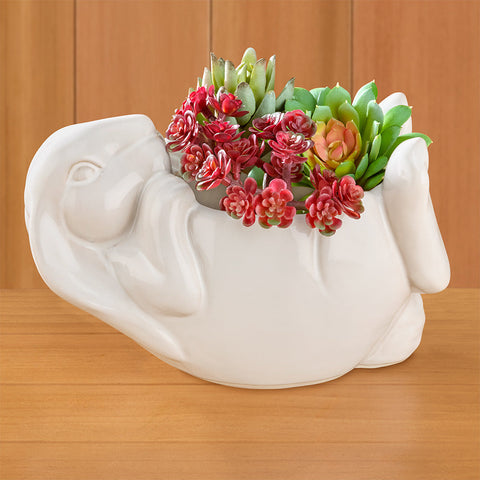Stoneware Playful Bunny Planter