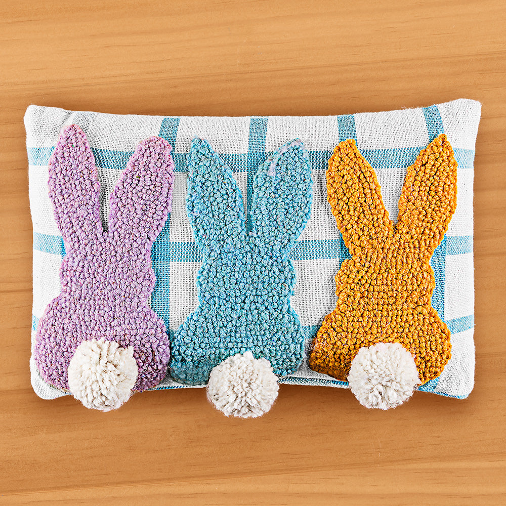 Peking Handicraft 12" x 8" Hooked Pillow, Cottontail Bunnies