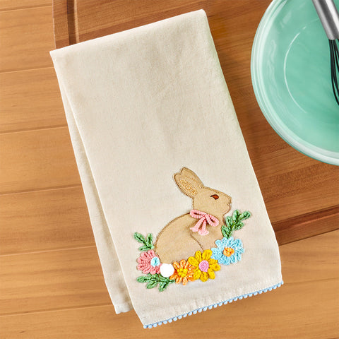 Peking Handicraft Embroidered Tea Towel, Spring Bunny