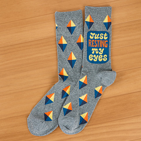 Blue Q Men's Crew Socks, "Just Resting My Eyes"