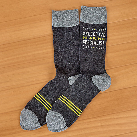 Blue Q Men's Crew Socks, "Selective Hearing Specialist"