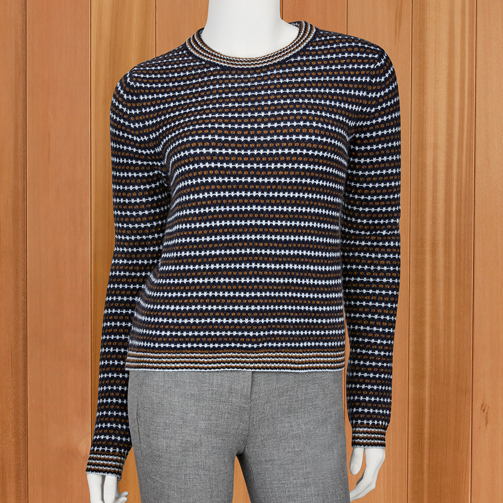 White + Warren Cashmere Textured-Stripe Sweater