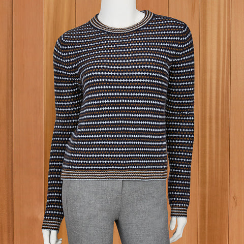 White + Warren Cashmere Textured-Stripe Sweater