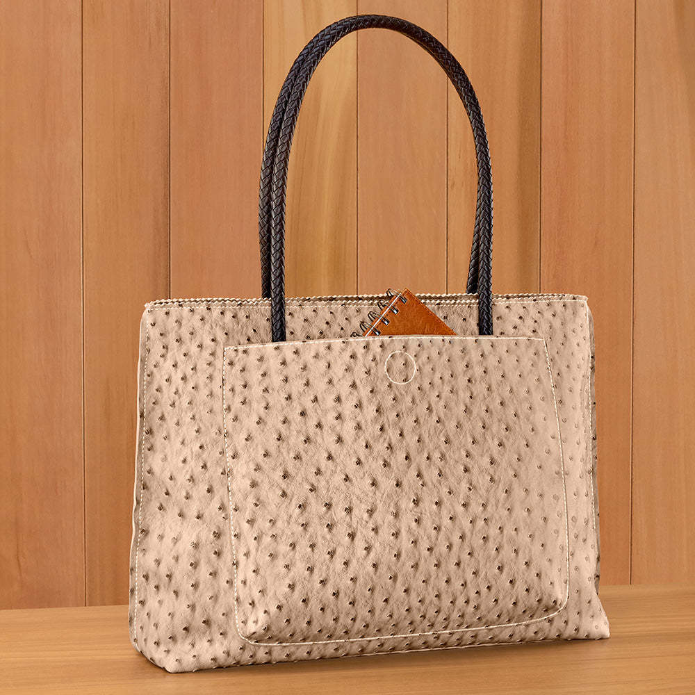 22 Tote Vegan Ostrich Leather Zip Tote Handbag with Pockets