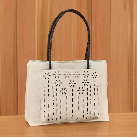 22 Tote Vegan Leather Flower Zip Tote Handbag with Pockets