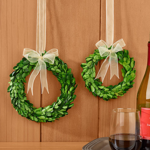 Ribbon-Hung Preserved Boxwood Wreath