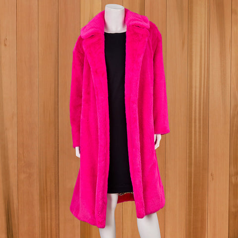 JAYLEY Long Open-Front Faux Fur Coat, Pink