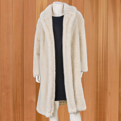 JAYLEY Long Open-Front Faux Fur Coat, White