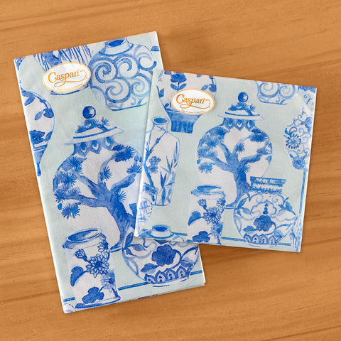 Caspari Paper Linen Napkins, Celadon Chinoiserie
