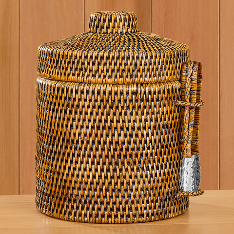 Burma Rattan Ice Bucket with Tongs