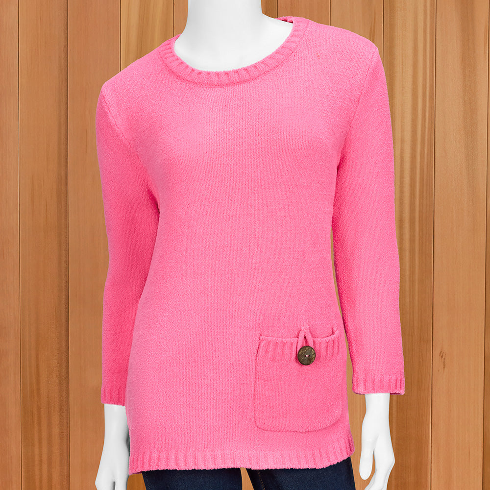 Lulu-B Women's Lightweight Chenille Button-Pocket Sweater