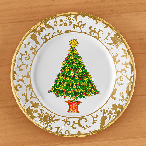 Caspari Paper Plates, Gilded Tree