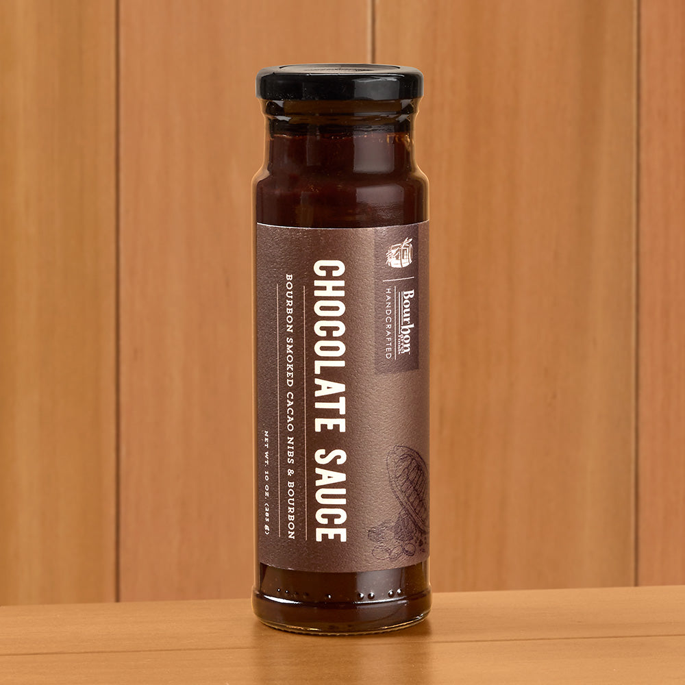 Bourbon Barrel Foods Chocolate Sauce, Bourbon-Smoked Cacao Nibs & Bourbon