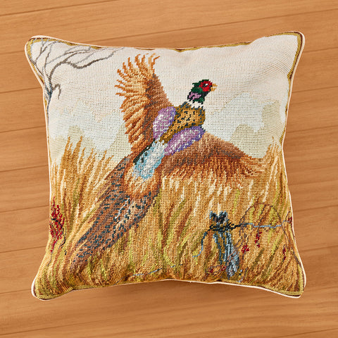 Michaelian Home 18" Needlepoint Pillow, Pheasant in Flight