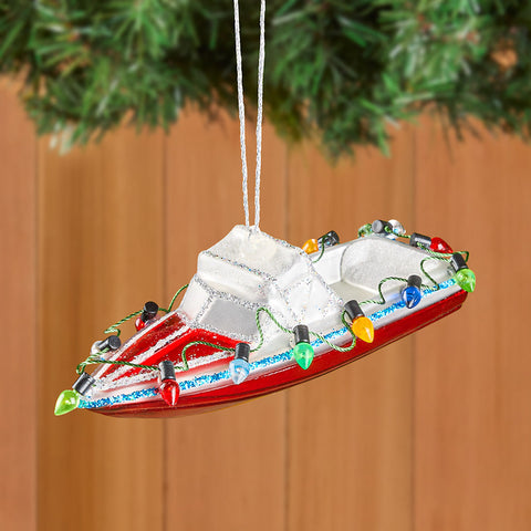 Kurt Adler Glass Ornament, Speed Boat