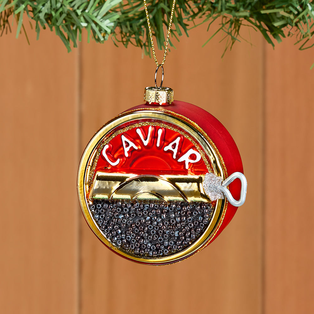 Glass Christmas Ornament, Caviar Tin