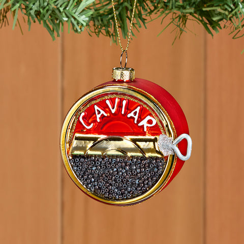 Glass Christmas Ornament, Caviar Tin