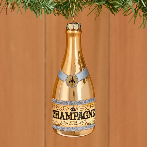 Glass Christmas Ornament, Champagne Bottle