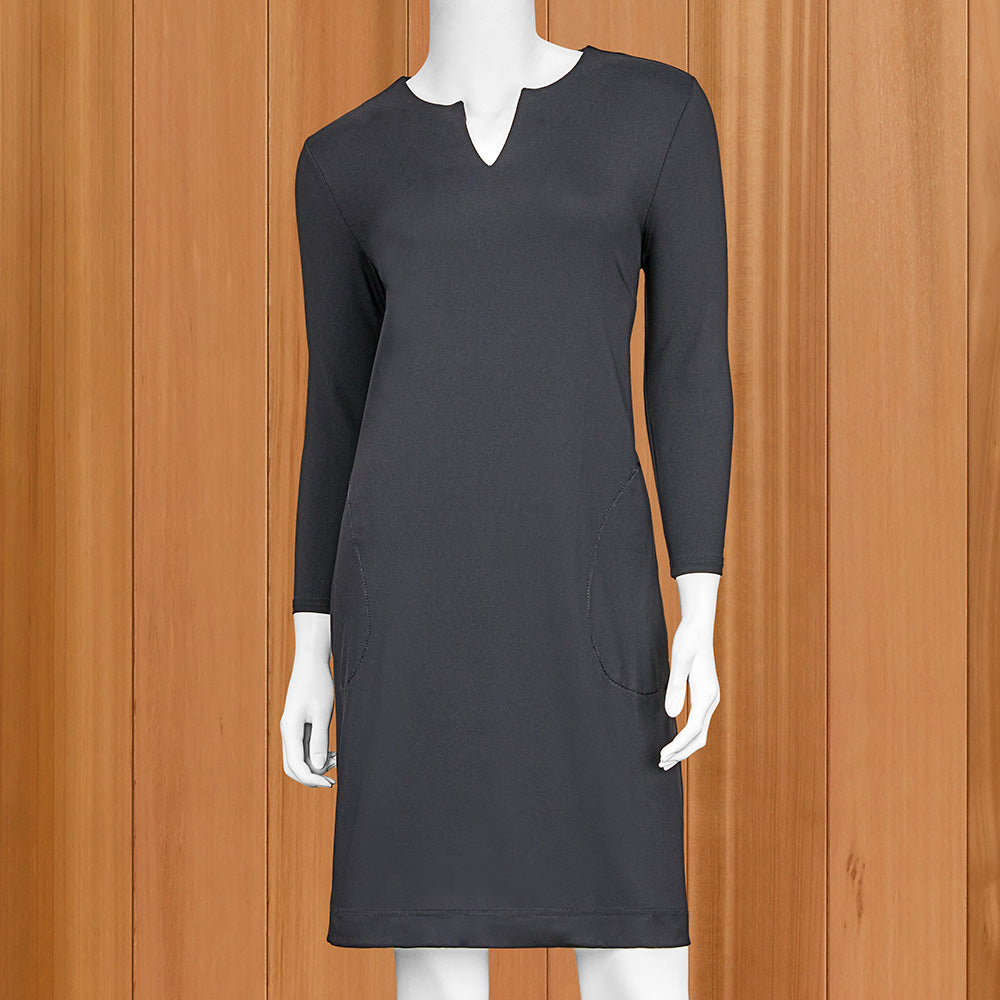Lulu-B Women's Notched V-Neck Sun Protection Dress, Black