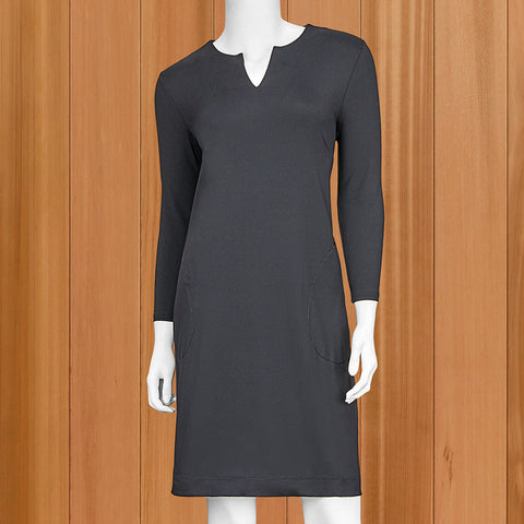 Lulu-B Women's Notched V-Neck Sun Protection Dress, Black
