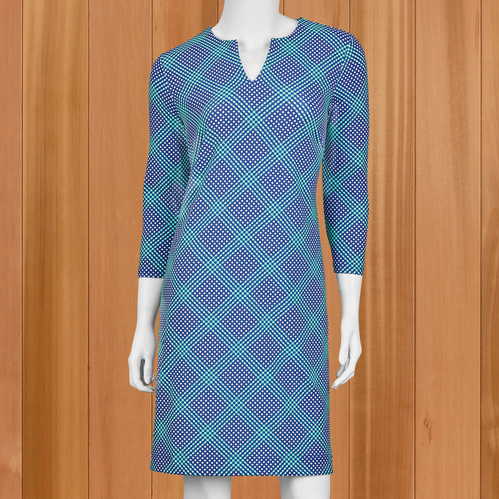 Lulu-B Women's Notched V-Neck Sun Protection Dress, Fox Island Tartan