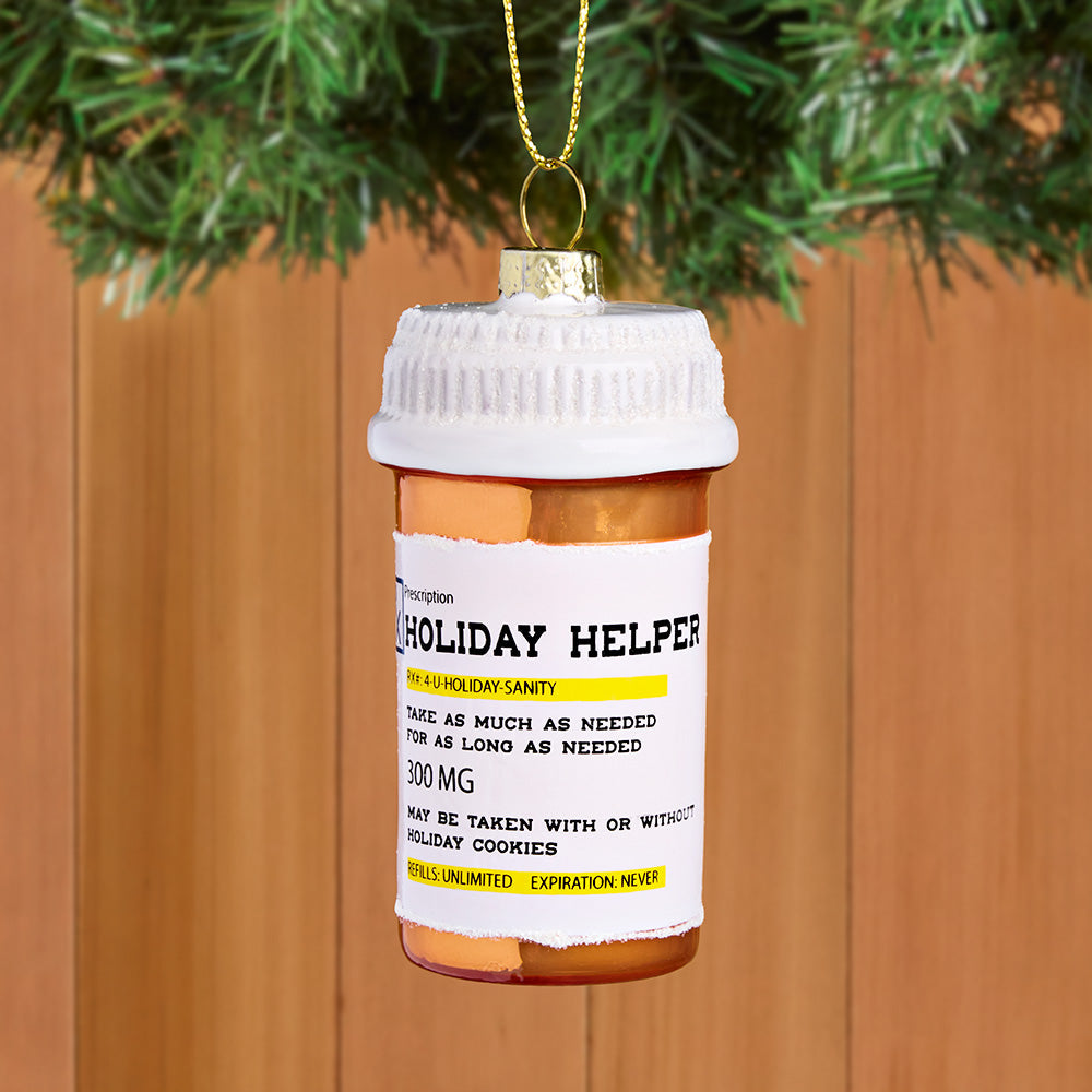 Cody Foster Glass Ornament, Holiday Helpers Pill Bottle