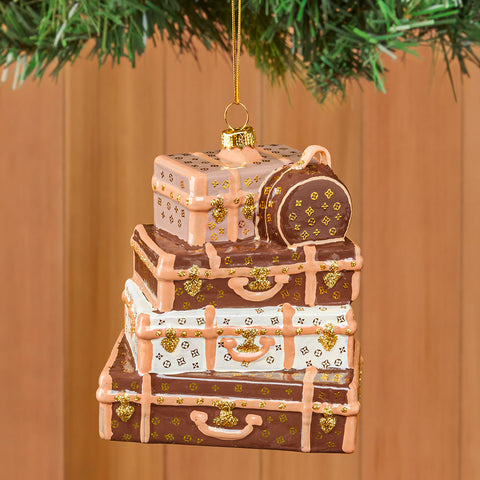 Cody Foster Glass Ornament, Stacked Luxury Luggage