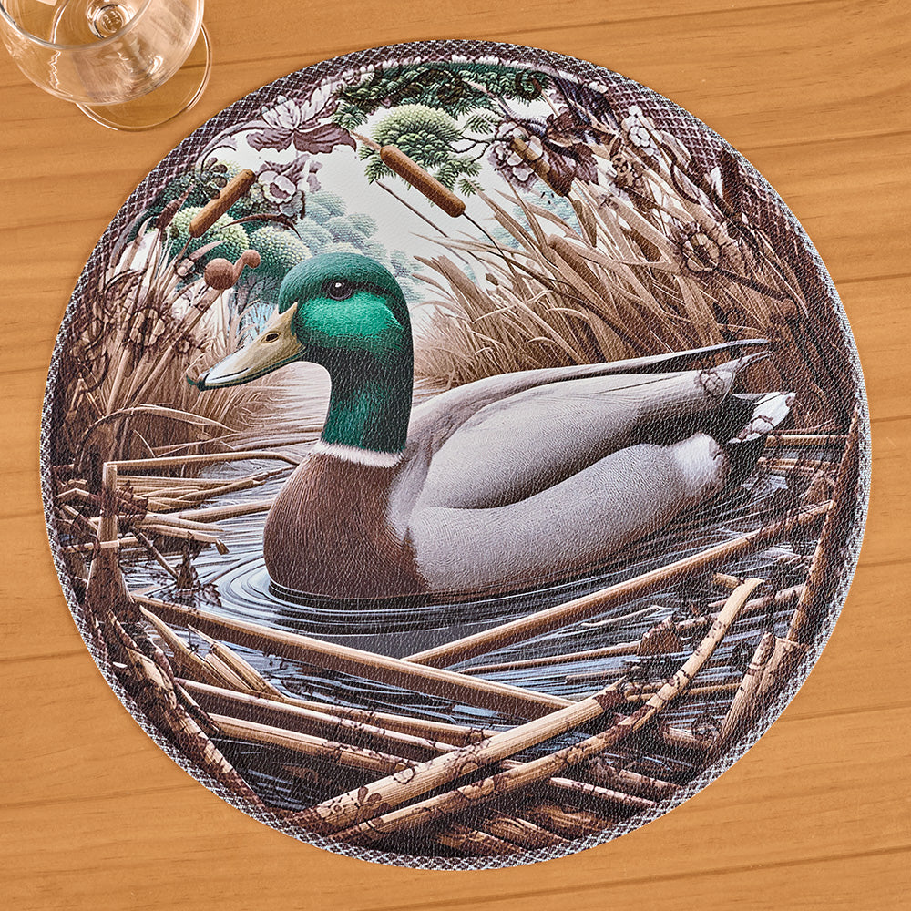 Nicolette Mayer Round Vinyl Placemat, Woodland Duck