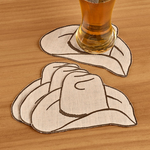 Chefanie Embroidered Linen Cocktail Napkin Set, Cowboy Hat