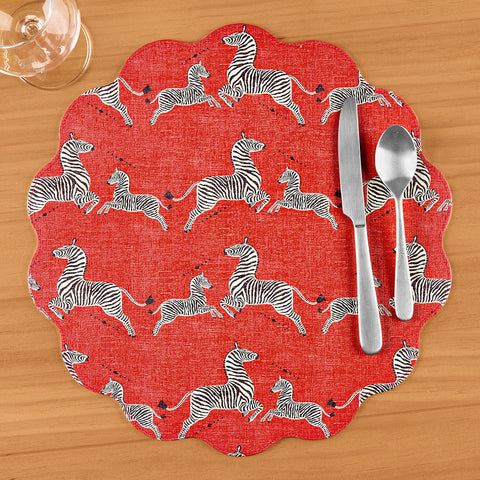 Beatriz Ball VIDA Reversible Round Vinyl Placemat, Cheetah / Scalamandré Zebras