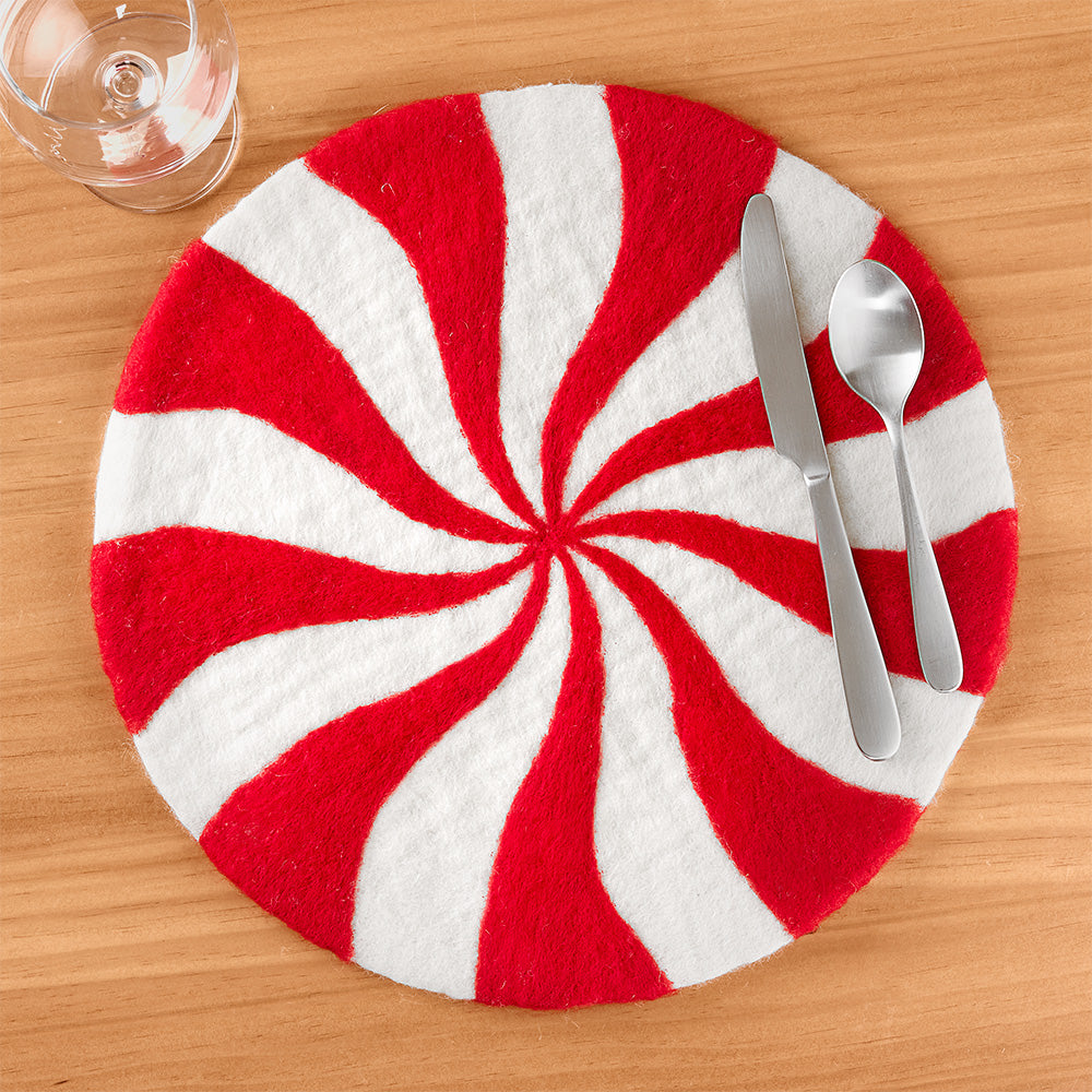Hester & Cook Felt Placemat, Christmas Peppermint Candy Stripe