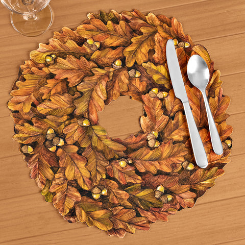 Hester & Cook Paper Placemats, Autumn Oak Leaves Wreath