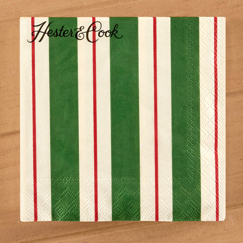 Hester & Cook Paper Napkins, Christmas Green & Red Awning Stripe