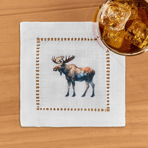 Jolitee Hemstitch Cocktail Napkin Set, Moose