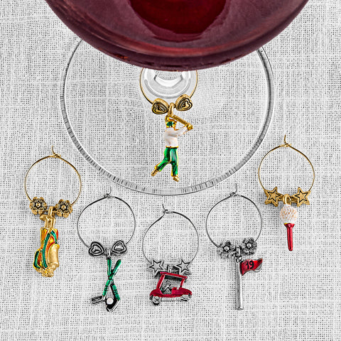 Wine Charms Glass Marker Set, Golf