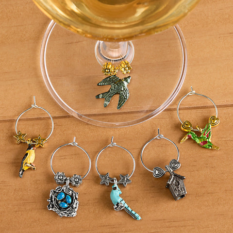 Wine Charms Glass Marker Set, For The Birds