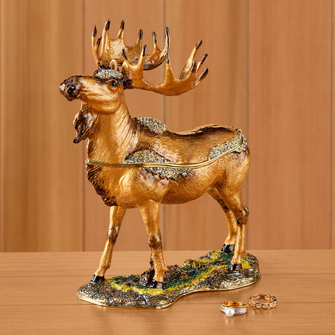 Enameled Moose Keepsake Box with Crystal Inlay
