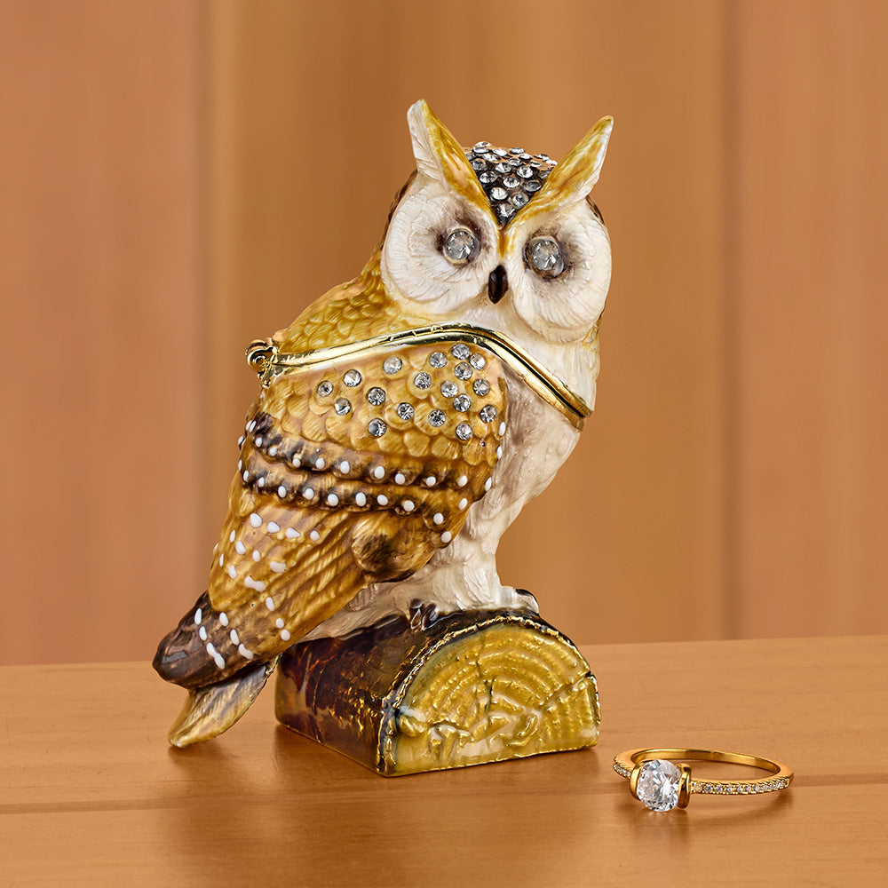 Enameled Owl Keepsake Box with Crystal Inlay