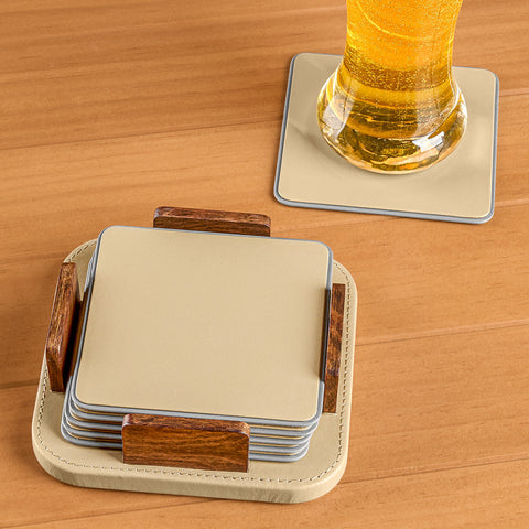 Zodax Sotto Leather Coaster Set with Holder