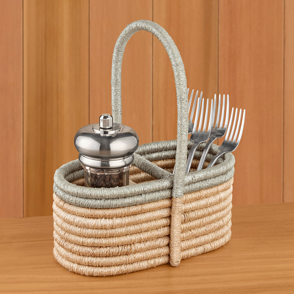 Zodax Laloma Woven Rattan & Abaca Utensil / Wine Caddy