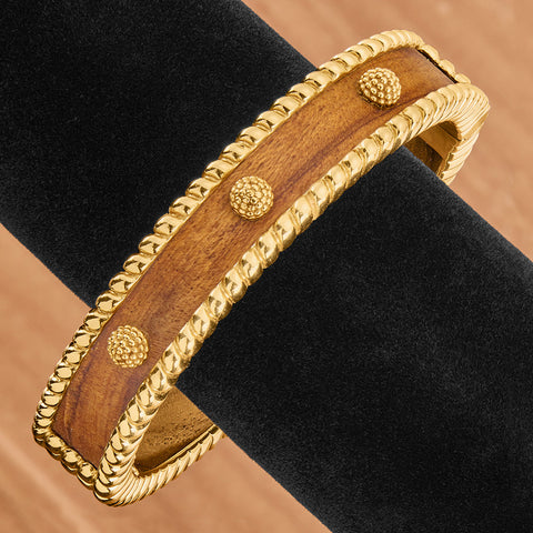 Capucine De Wulf Berry Gold and Wood Hinged Bangle Bracelet