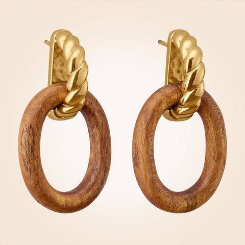 Capucine De Wulf Earth Goddess Gold and Teak Link Earrings