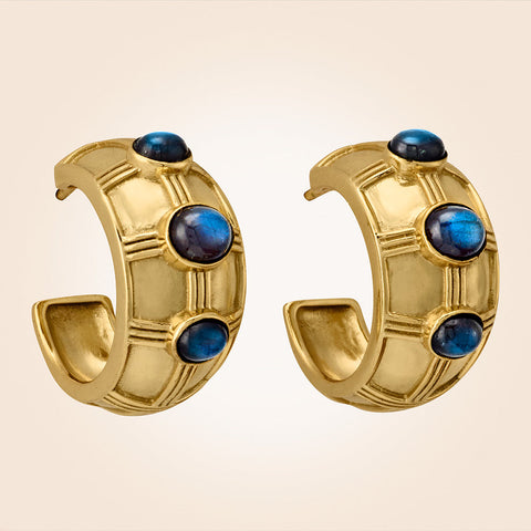 Capucine De Wulf Cleopatra Gold and Labradorite Bold Hoop Earrings