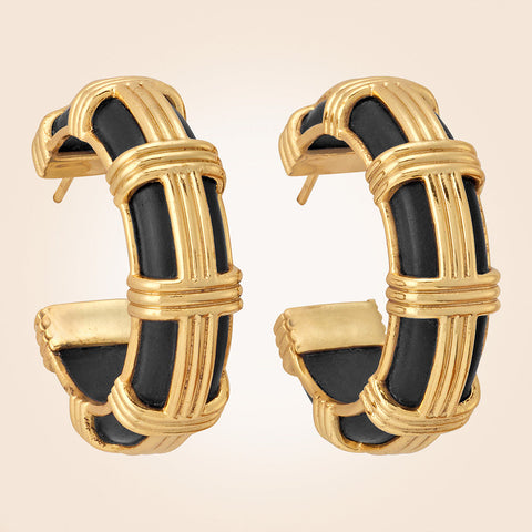 Capucine De Wulf Gaia Gold Cage and Ebony Hoop Earrings